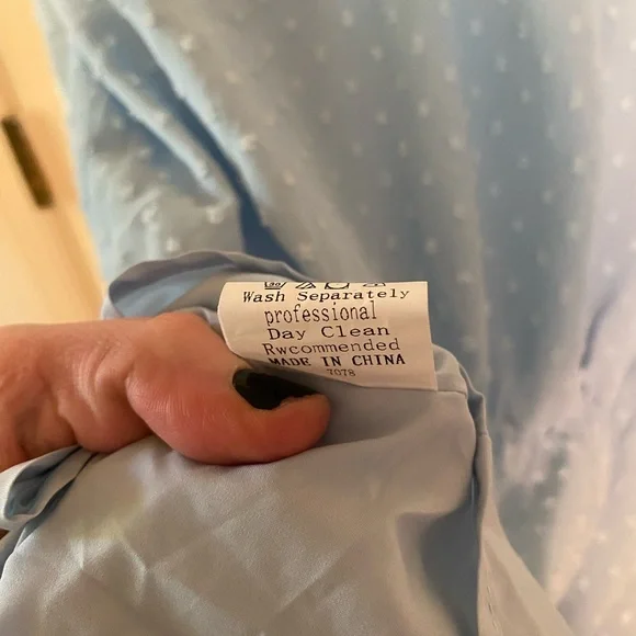 NWT BTFBM Women Casual light blue Dress V Neck Tie Neck Long Sleeve Dot Ruffle - Picture 6 of 7